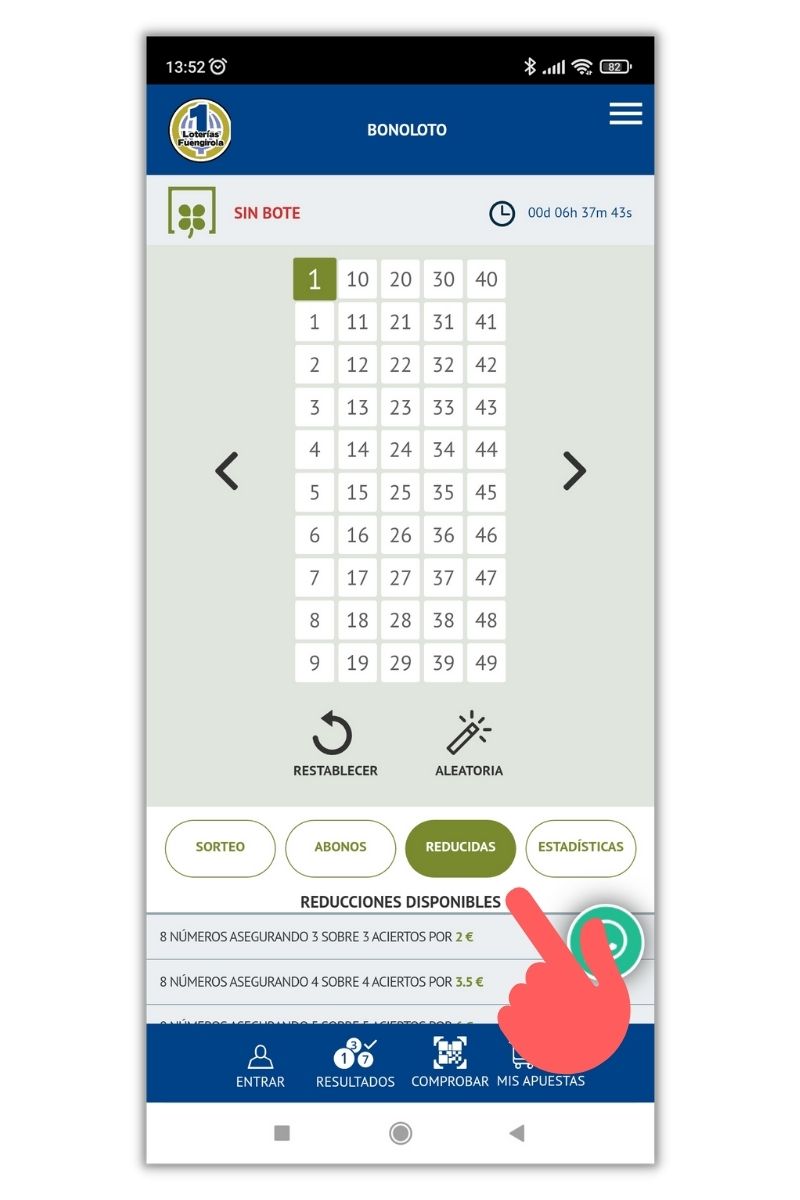 Jugar Bonoloto Reducida App